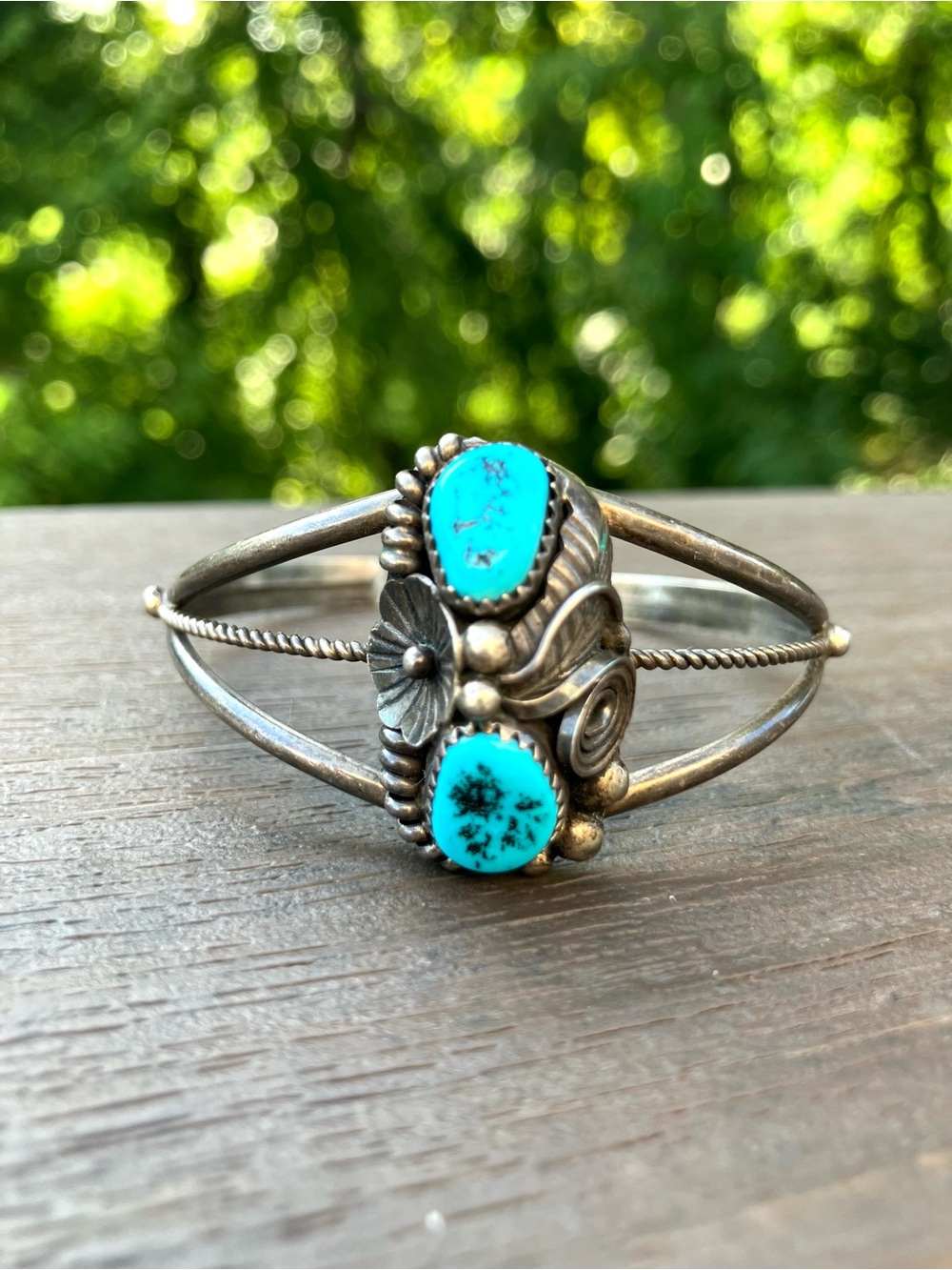 Vintage Navajo Sterling Silver & Natural Turquoise MAX C. Cuff Bangle Bracelet - Picture 2 of 14